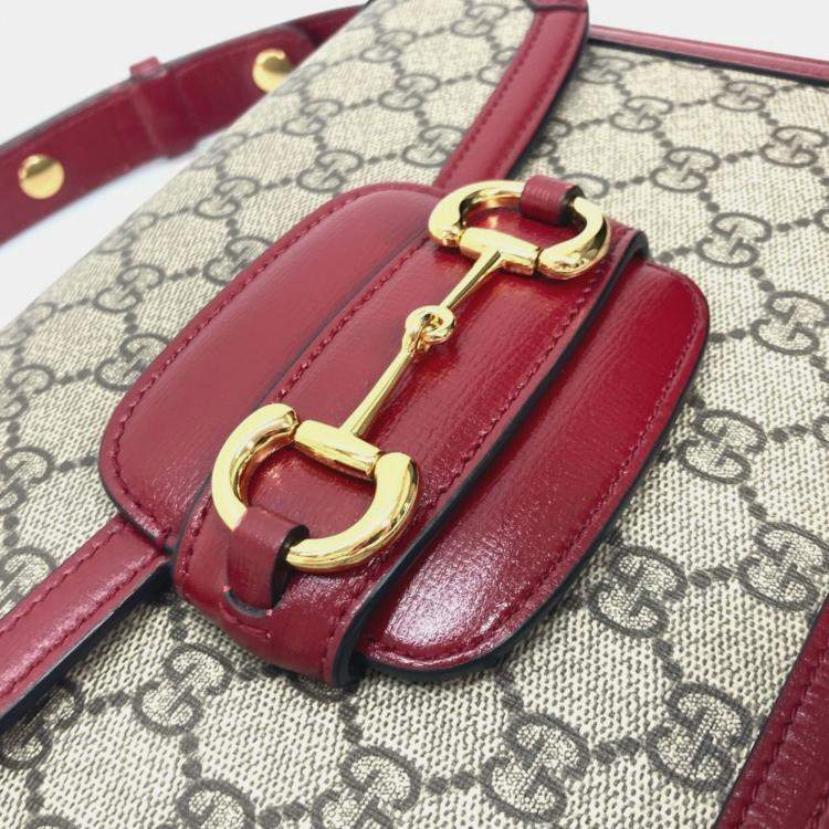 Pre Owned Gucci Gg Supreme Horsebit 1955 Shoulder Bag Beige Canvas/Leather