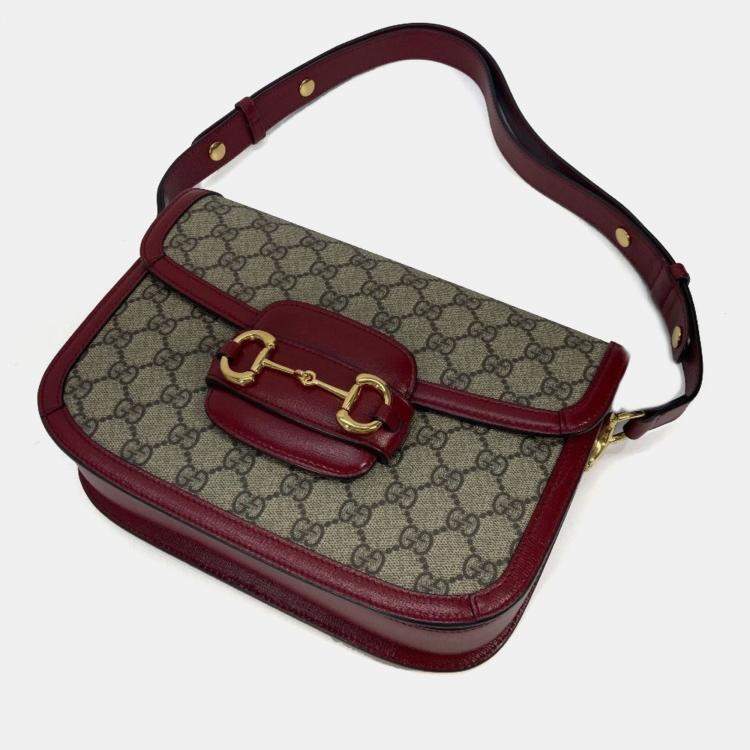 Pre Owned Gucci Gg Supreme Horsebit 1955 Shoulder Bag Beige Canvas/Leather