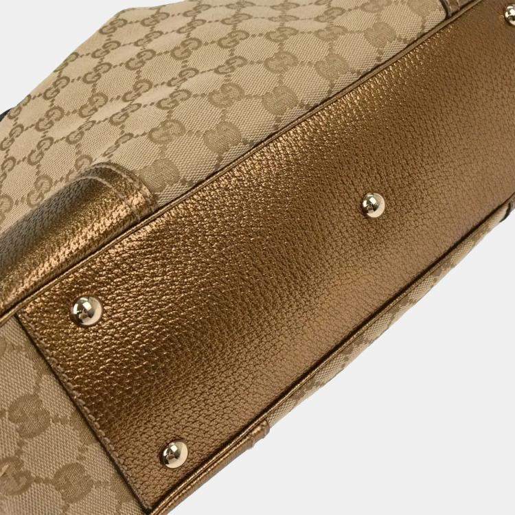 Pre Owned Gucci Beige Gold GG Tote Bag
