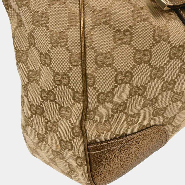 Pre Owned Gucci Beige Gold GG Tote Bag