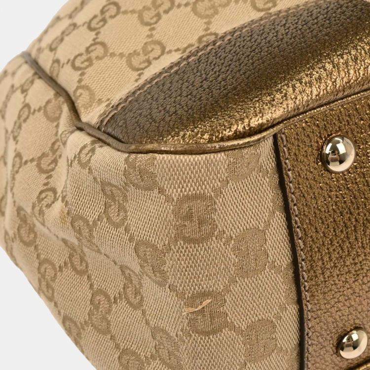 Pre Owned Gucci Beige Gold GG Tote Bag