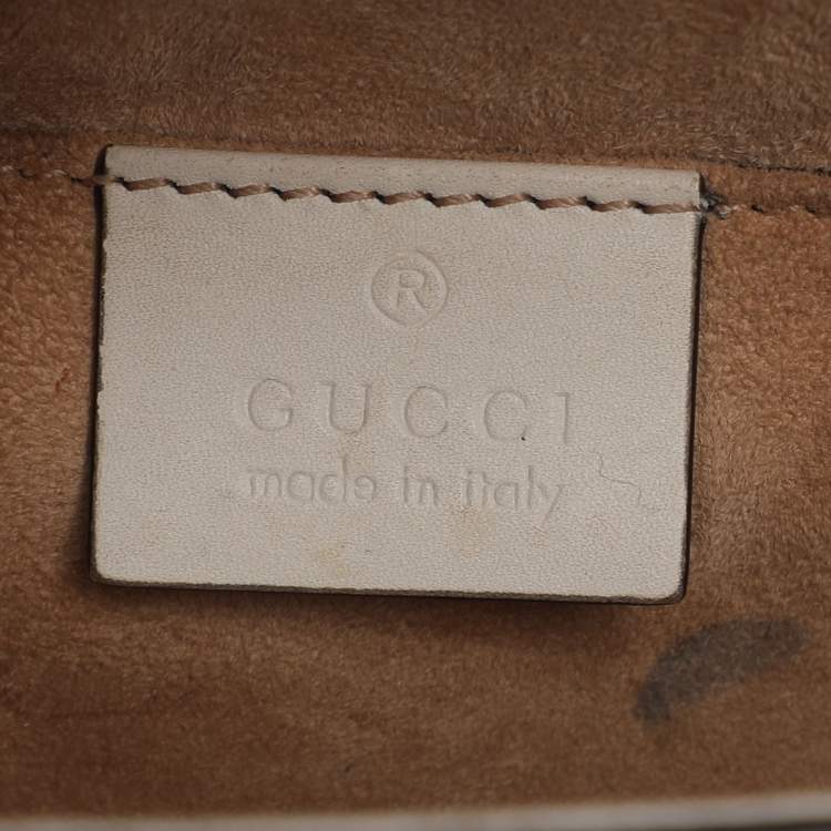 Pre Owned Gucci White Leather Mini Web Sylvie Top Handle Bag