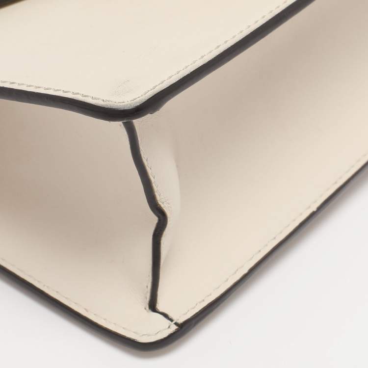 Pre Owned Gucci White Leather Mini Web Sylvie Top Handle Bag