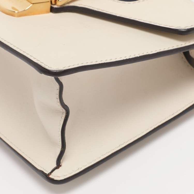 Pre Owned Gucci White Leather Mini Web Sylvie Top Handle Bag