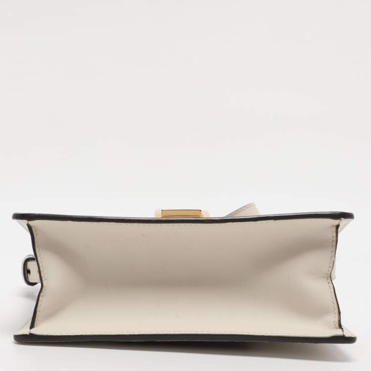 Pre Owned Gucci White Leather Mini Web Sylvie Top Handle Bag