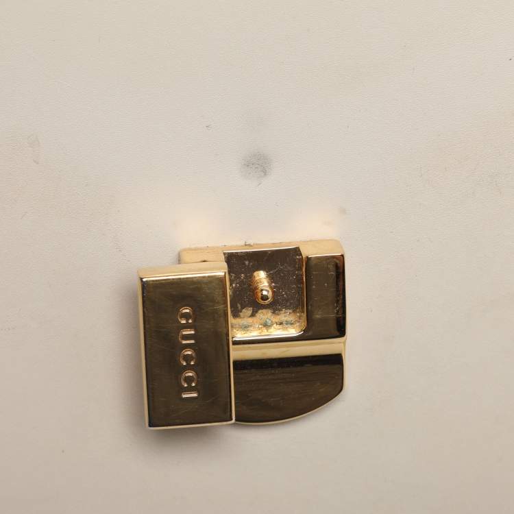 Pre Owned Gucci White Leather Mini Web Sylvie Top Handle Bag