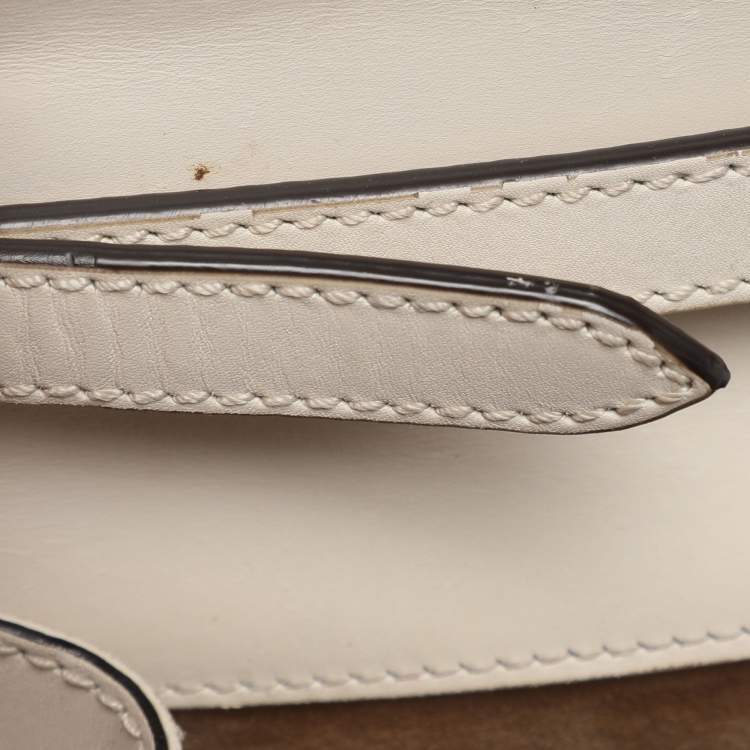 Pre Owned Gucci White Leather Mini Web Sylvie Top Handle Bag