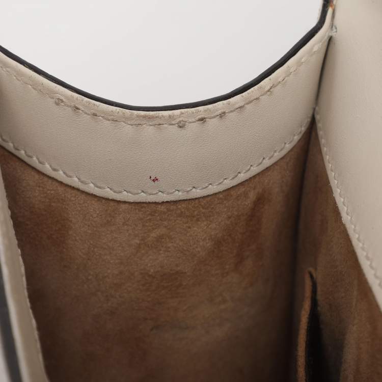 Pre Owned Gucci White Leather Mini Web Sylvie Top Handle Bag