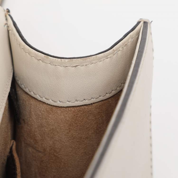 Pre Owned Gucci White Leather Mini Web Sylvie Top Handle Bag