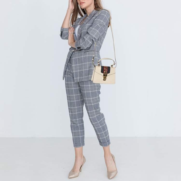 Pre Owned Gucci White Leather Mini Web Sylvie Top Handle Bag