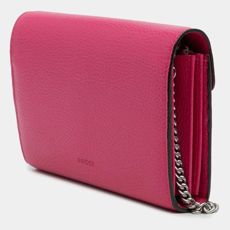 Pre Owned Gucci Pink Mini Leather Dionysus Wallet on Chain