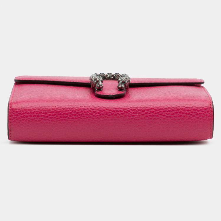 Pre Owned Gucci Pink Mini Leather Dionysus Wallet on Chain