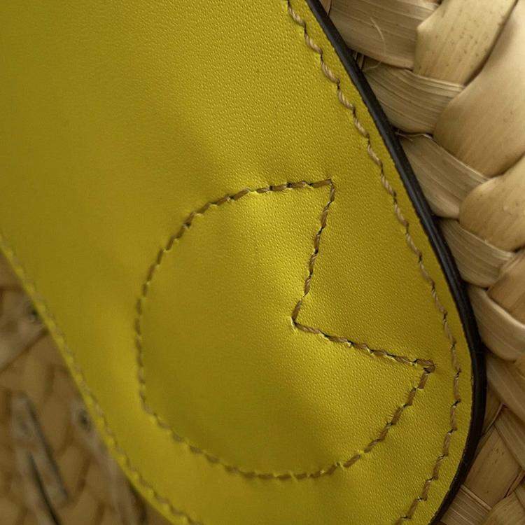 Pre Owned Gucci Logo Basket Bag Yellow/Natural Straw Leather