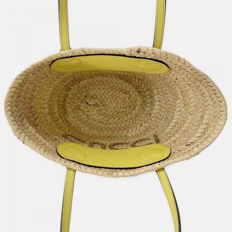 Pre Owned Gucci Logo Basket Bag Yellow/Natural Straw Leather