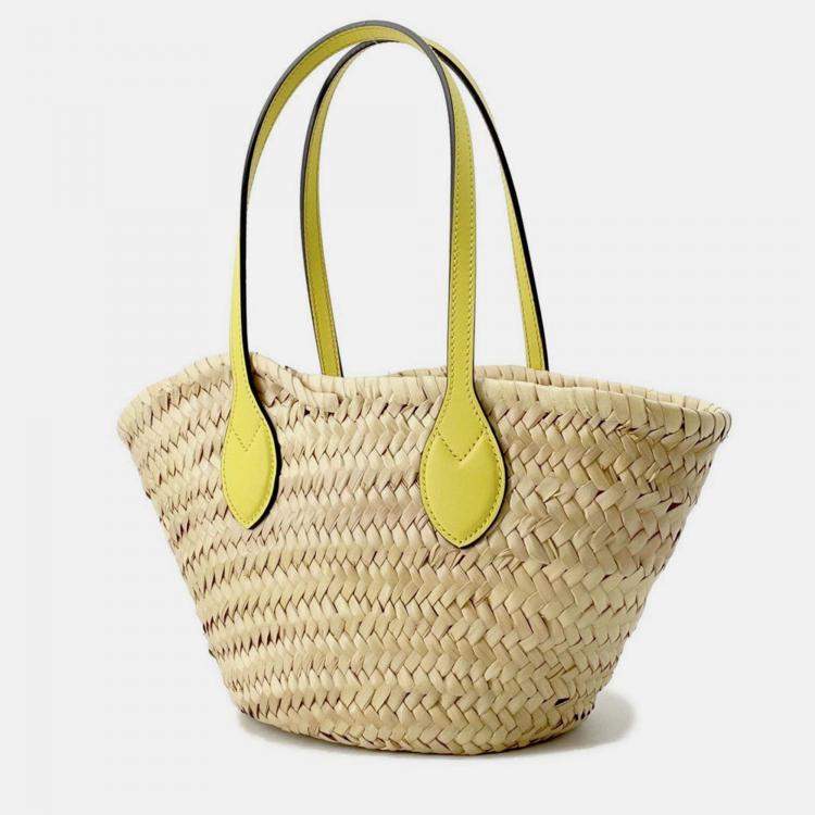 Pre Owned Gucci Logo Basket Bag Yellow/Natural Straw Leather