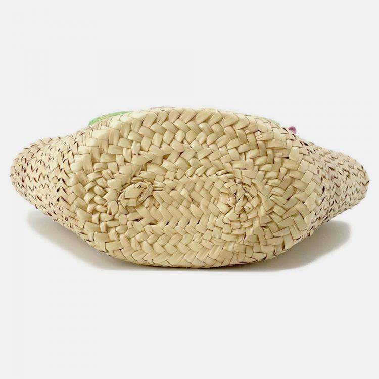 Pre Owned Gucci Logo Basket Bag Yellow/Natural Straw Leather