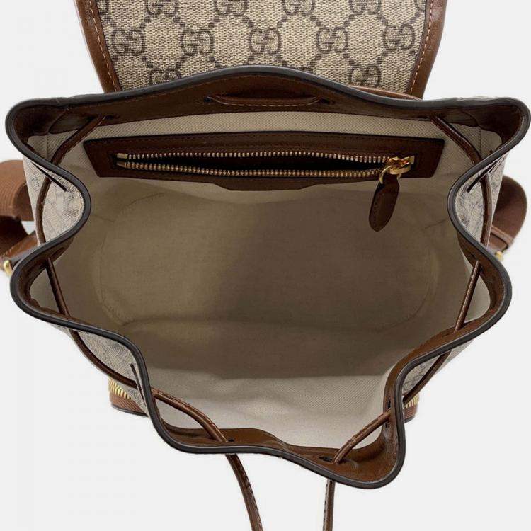 Pre Owned Gucci Interlocking G GG Supreme Backpack Beige/Brown Pvc Leather
