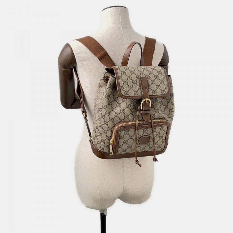 Pre Owned Gucci Interlocking G GG Supreme Backpack Beige/Brown Pvc Leather