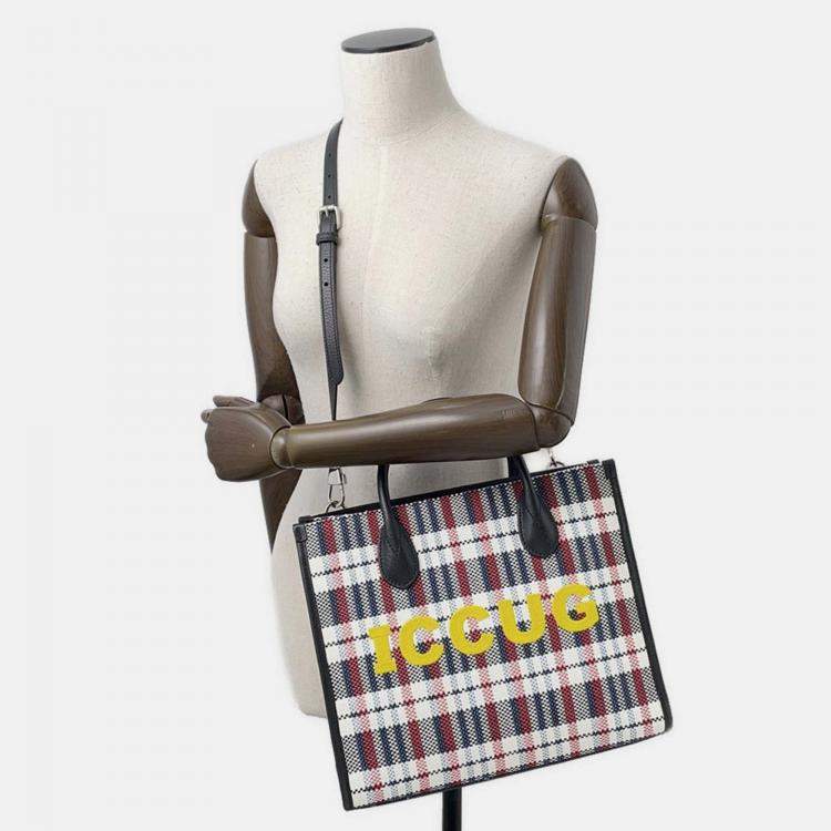 Pre Owned Gucci Embroidery Tote Bag Multicolor Canvas Leather Size Small