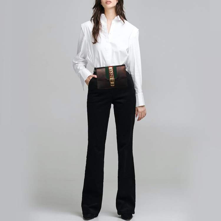 Pre Owned Gucci Black Leather Web Chain Sylvie Belt Bag