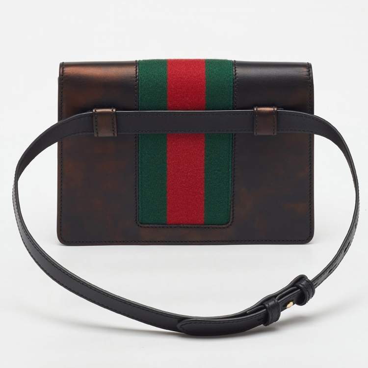 Pre Owned Gucci Black Leather Web Chain Sylvie Belt Bag