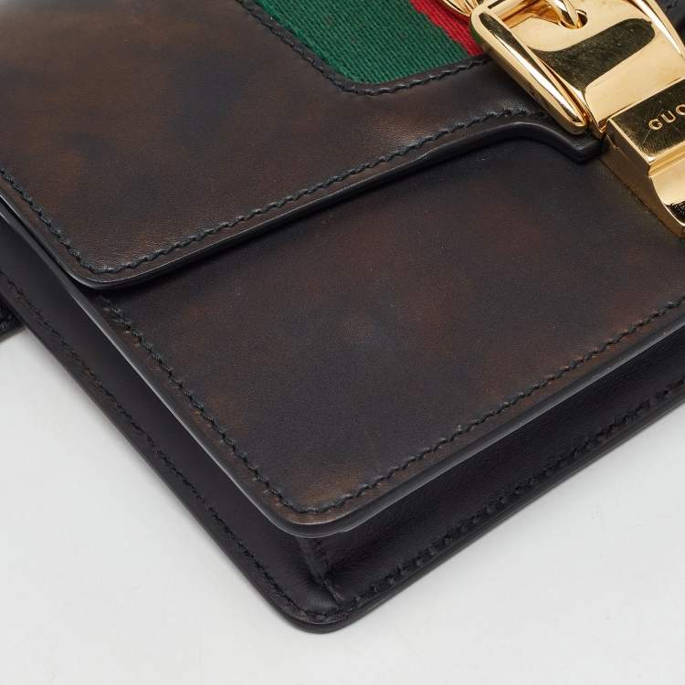 Pre Owned Gucci Black Leather Web Chain Sylvie Belt Bag