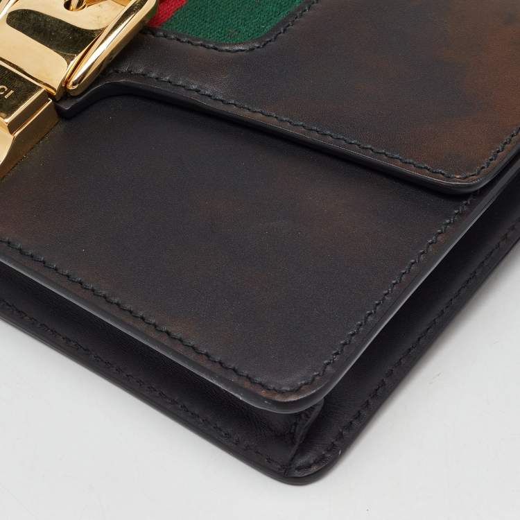 Pre Owned Gucci Black Leather Web Chain Sylvie Belt Bag