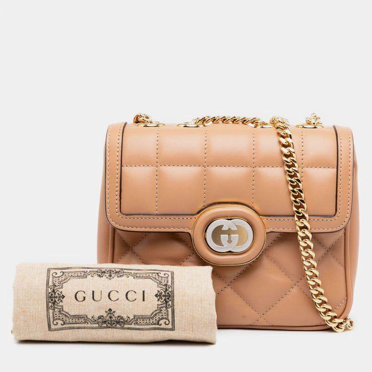 Pre Owned Gucci Brown Mini Leather Deco Chain Shoulder Bag