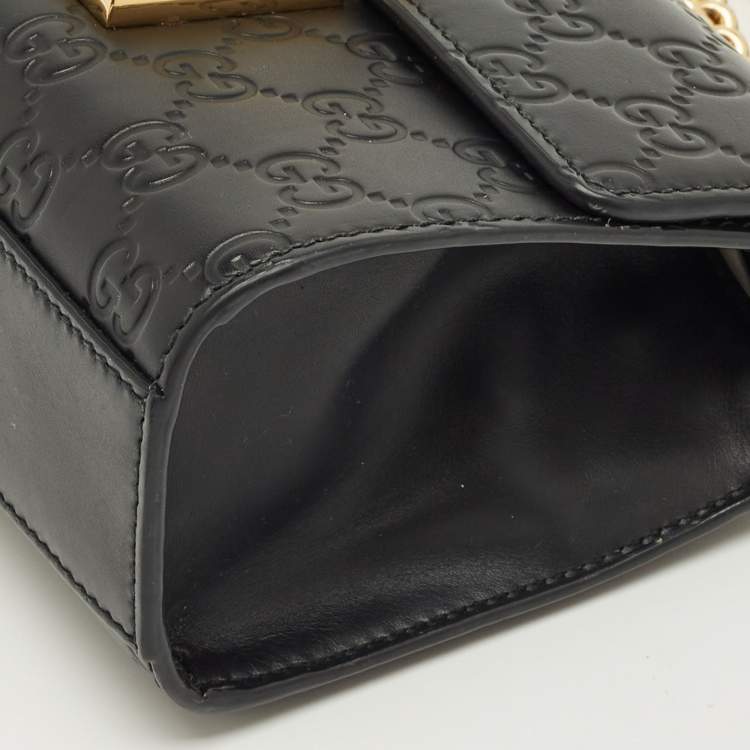 Pre Owned Gucci Black Guccissima Leather Small Padlock Shoulder Bag