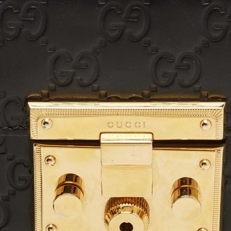 Pre Owned Gucci Black Guccissima Leather Small Padlock Shoulder Bag