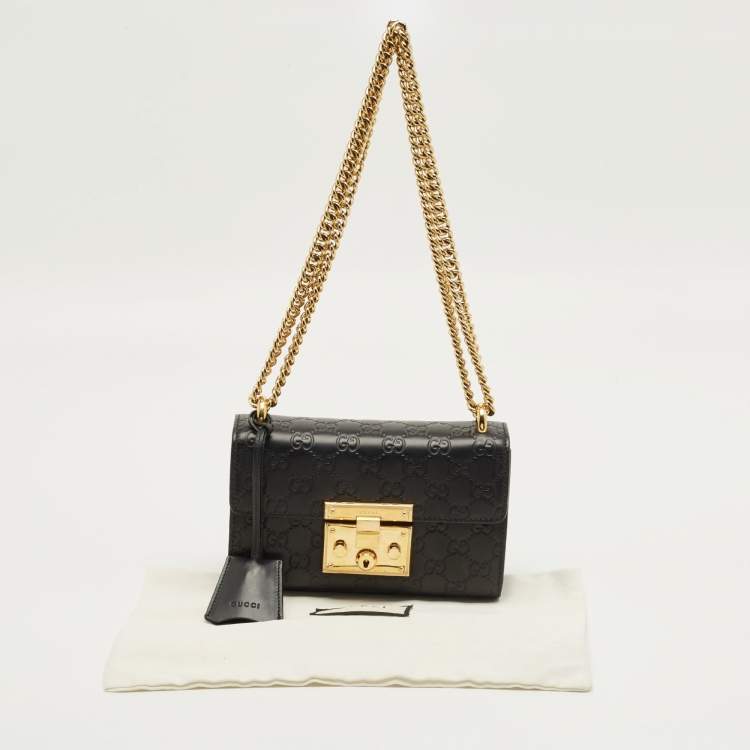 Pre Owned Gucci Black Guccissima Leather Small Padlock Shoulder Bag