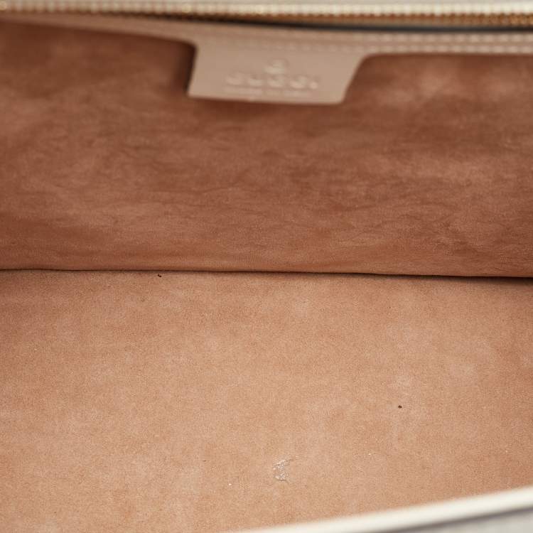 Pre Owned Gucci White Leather Floral Embroidered Medium Sylvie Top Handle Bag