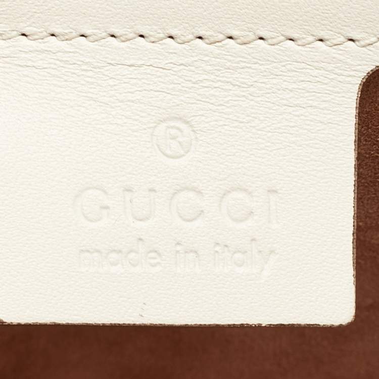 Pre Owned Gucci White Leather Floral Embroidered Medium Sylvie Top Handle Bag