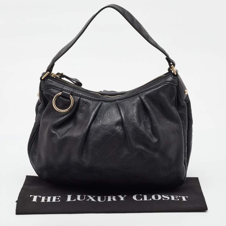 Pre Owned Gucci Black Guccissima Leather Medium Sukey Hobo