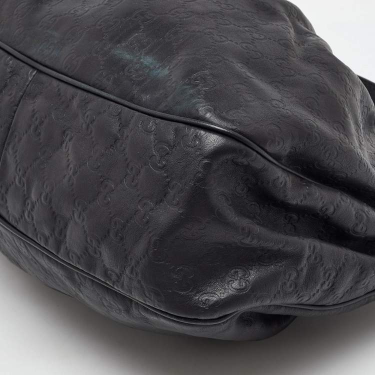 Pre Owned Gucci Black Guccissima Leather Medium Sukey Hobo