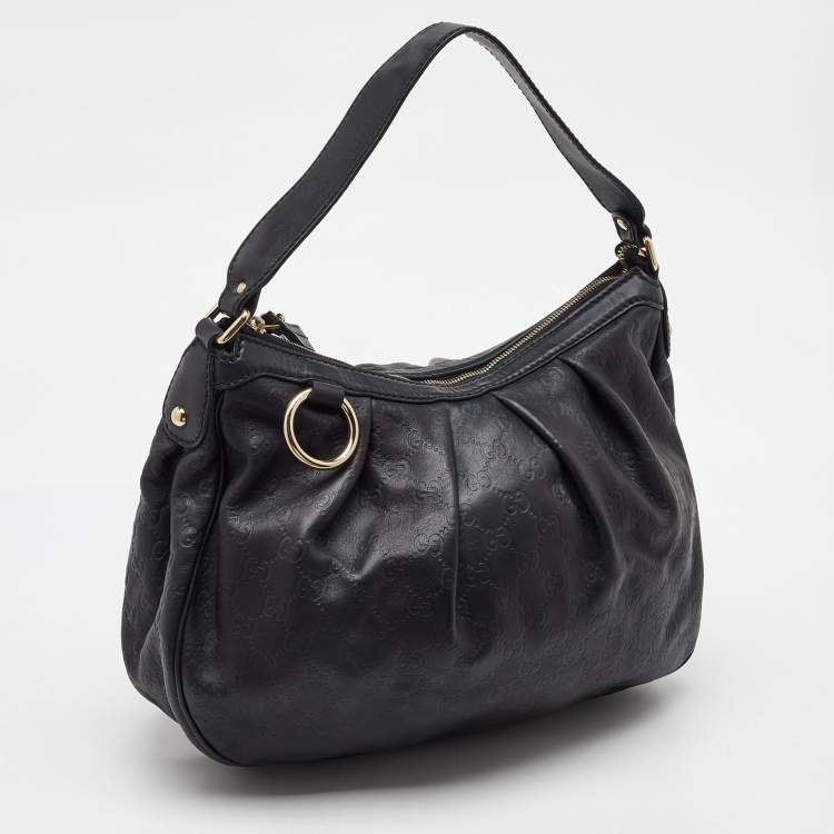 Pre Owned Gucci Black Guccissima Leather Medium Sukey Hobo