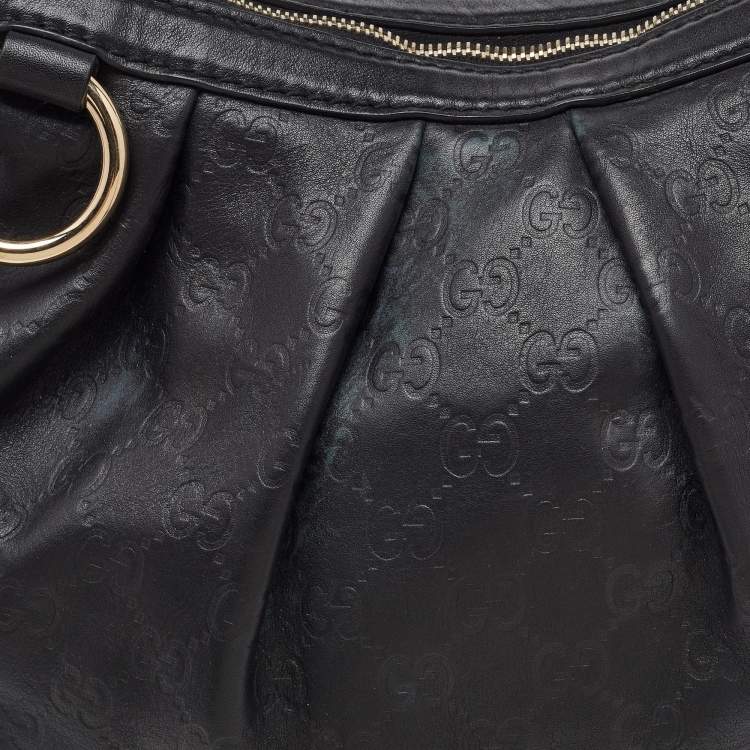 Pre Owned Gucci Black Guccissima Leather Medium Sukey Hobo