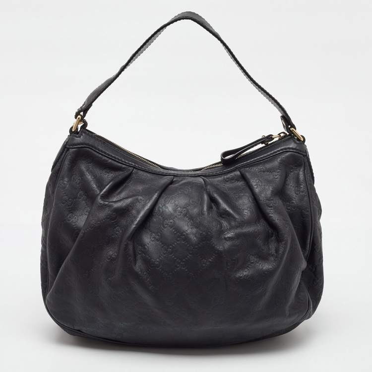 Pre Owned Gucci Black Guccissima Leather Medium Sukey Hobo