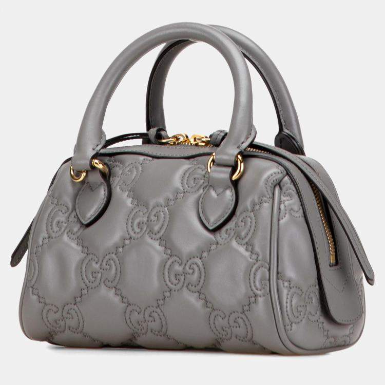 Pre Owned Gucci Grey Mini GG Matelasse Leather Marmont Satchel
