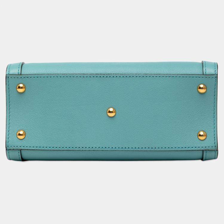 Pre Owned Gucci Blue Mini Calfskin Bamboo Diana Satchel