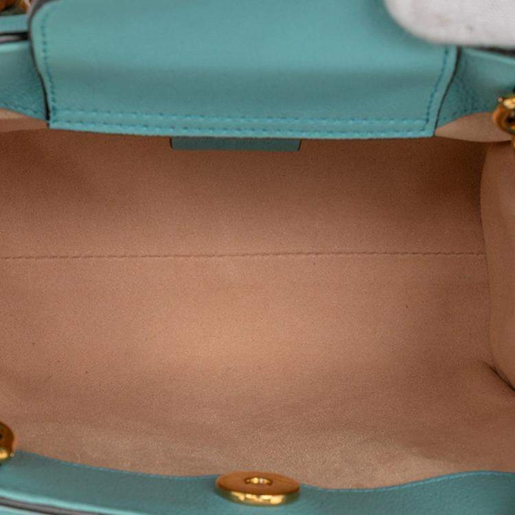 Pre Owned Gucci Blue Mini Calfskin Bamboo Diana Satchel