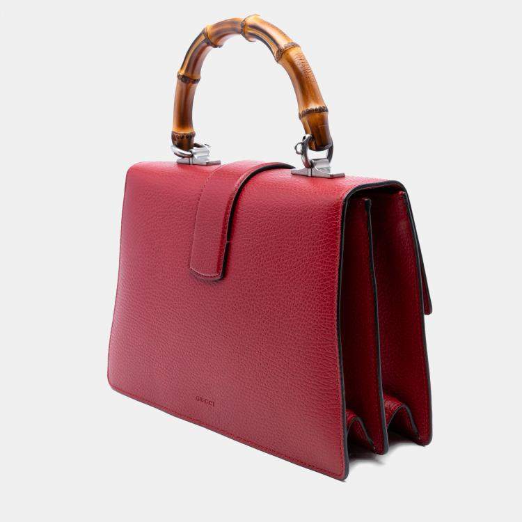 Pre Owned Gucci Red Medium Bamboo Dionysus Web Satchel