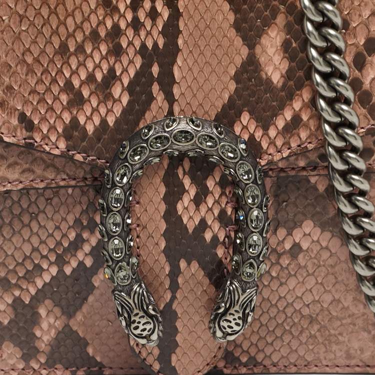 Pre Owned Gucci Pink Python Mini Crystal Dionysus Shoulder Bag