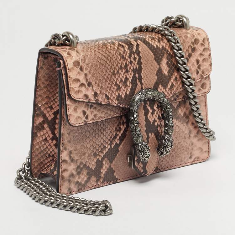 Pre Owned Gucci Pink Python Mini Crystal Dionysus Shoulder Bag