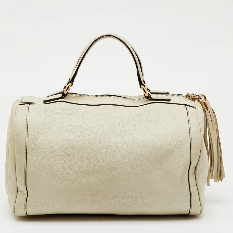 Pre Owned Gucci Off White Leather Soho Boston Bag