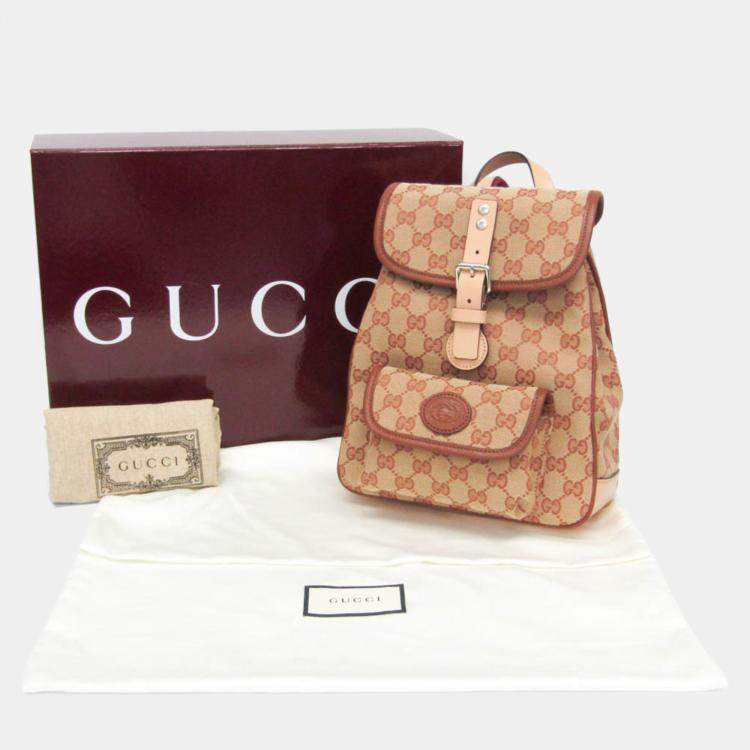 Pre Owned حقيبة ظهر غوتشي كانفاس جي جي جلد بيج بني