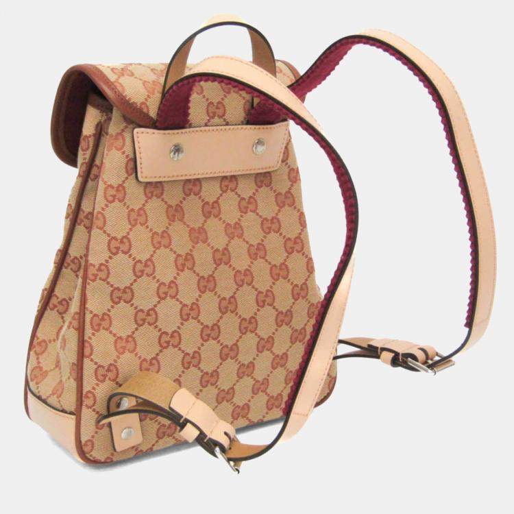 Pre Owned حقيبة ظهر غوتشي كانفاس جي جي جلد بيج بني