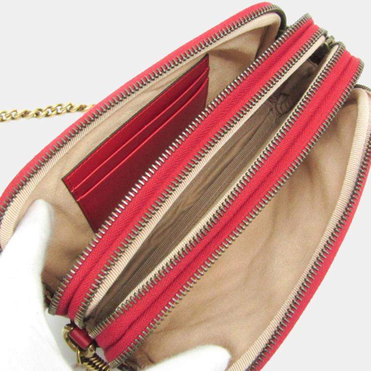 Pre Owned Gucci GG Marmont Leather Shoulder Bag Red Color