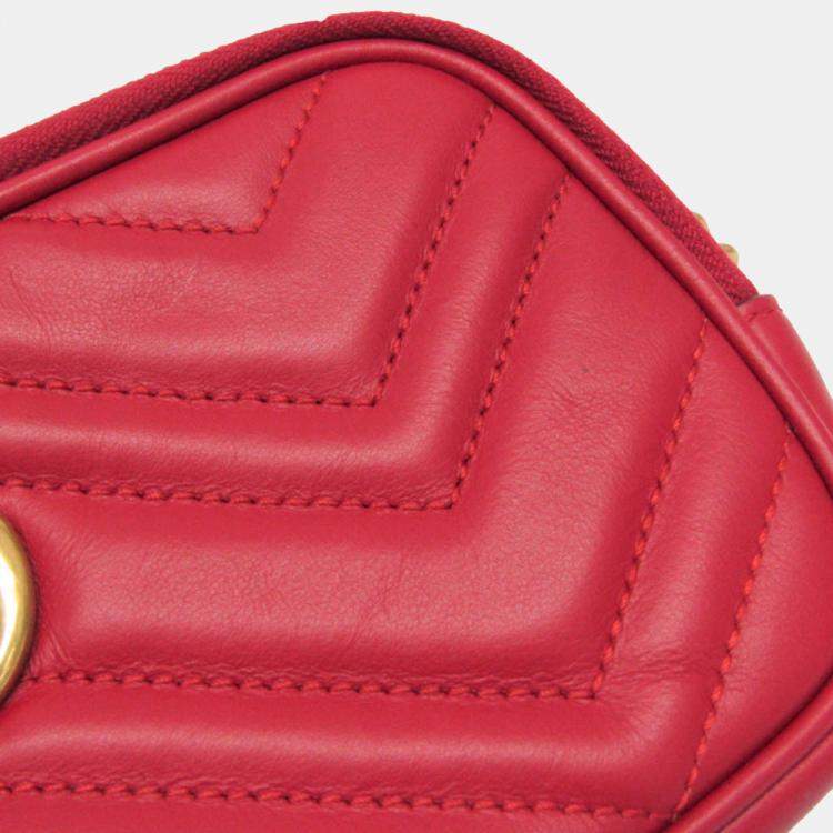 Pre Owned Gucci GG Marmont Leather Shoulder Bag Red Color