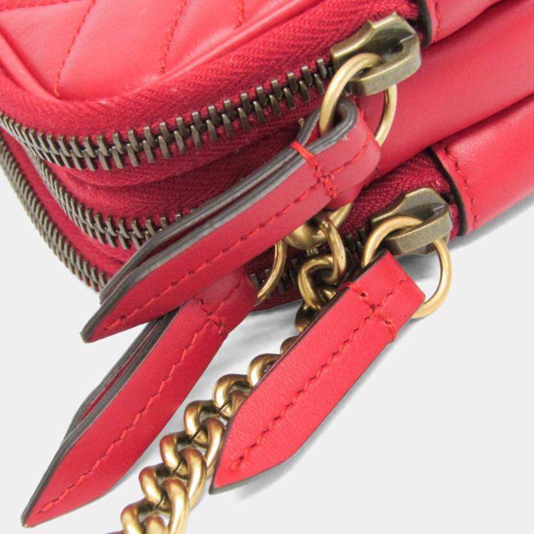 Pre Owned Gucci GG Marmont Leather Shoulder Bag Red Color